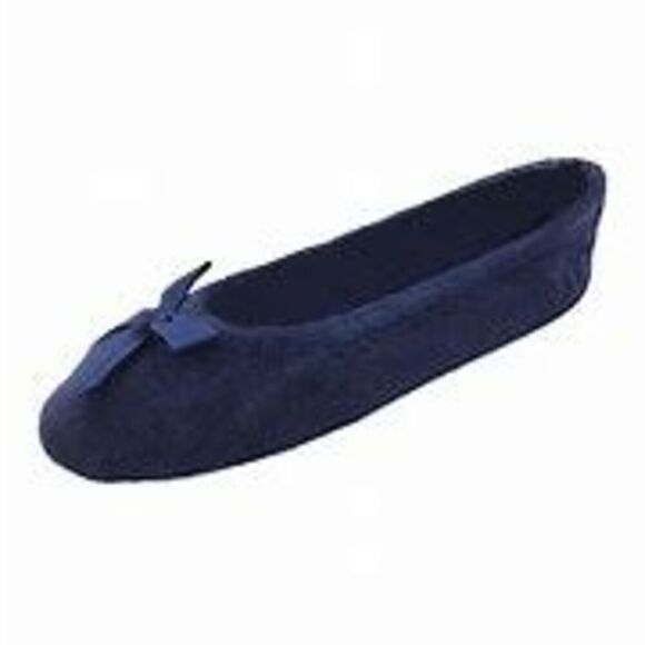 Isotoner Womens XL 9.5-10.5 French Terry Ballerina Flat Slippers Navy Blue New - Picture 2 of 5